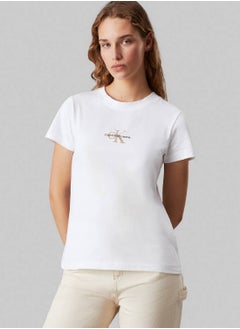 Calvin Klein Jeans Women's Slim Monogram T-Shirt - Cotton jersey, White  - Image 1