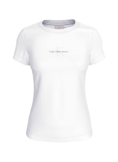 Calvin Klein Jeans Women's Slim Monogram T-Shirt - Cotton jersey, White  - Image 2