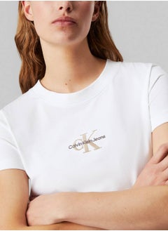 Calvin Klein Jeans Women's Slim Monogram T-Shirt - Cotton jersey, White  - Image 5