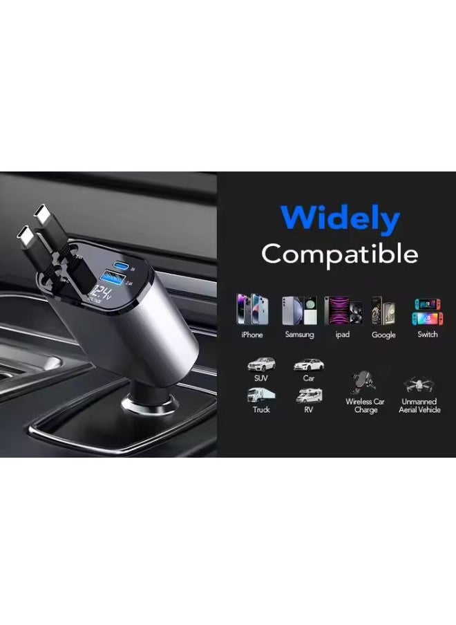 SMARTX 12/24V 120W Super Fast Car Charger with Retractable Charging Cable Fast Car Power Adapter PD20W for iPhone Type C 40W Car Bluetooth USB Charger Plug with iPhone,Samsung,Galaxy,Huawei,Xiaomi  - Image 4