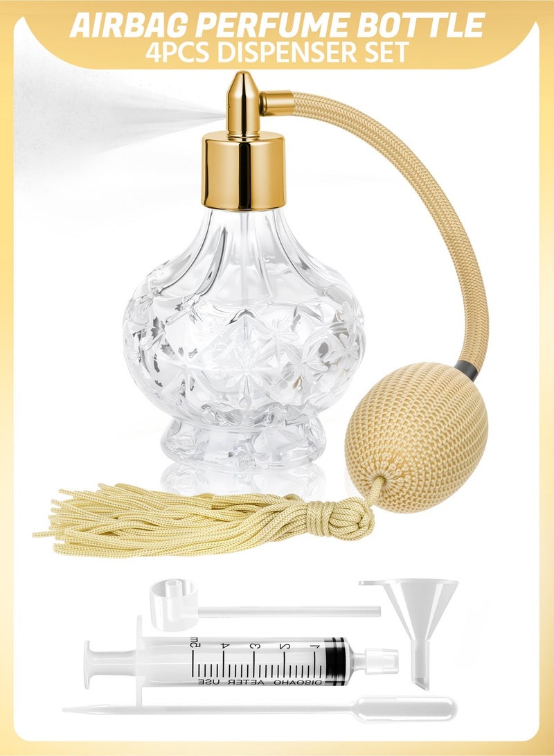 80ml Perfume Spray Bottle, Gold Long Tassels Refillable Glass Perfume Atomizer For Liquid Cosmetics Home Decor Comes With 4 Dispensing Tools (Adapter/Dropper/Funnel/Syringe Extractor) - Image 1