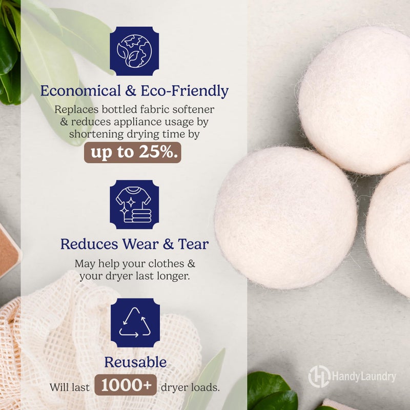 Handy Laundry Wool Dryer Balls - 2.5 Inch - Natural Fabric Softener, Reusable, Reduces Clothing Wrinkles and Saves Drying Time, Better Alternative to Plastic Balls and Liquid Softener (6-Pack) - Image 3