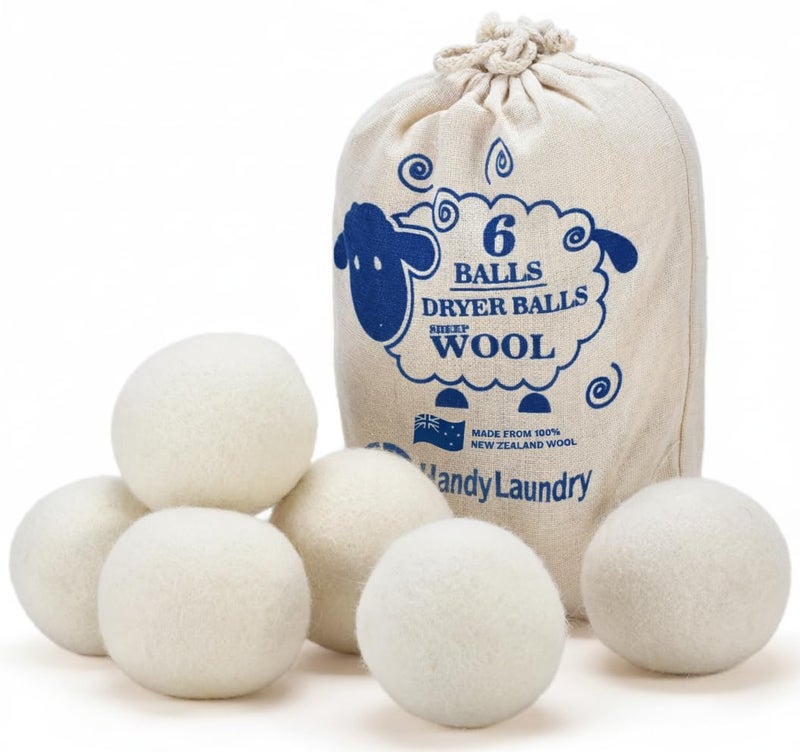 Handy Laundry Wool Dryer Balls - 2.5 Inch - Natural Fabric Softener, Reusable, Reduces Clothing Wrinkles and Saves Drying Time, Better Alternative to Plastic Balls and Liquid Softener (6-Pack) - Image 1