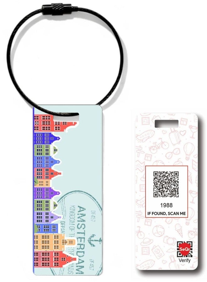 SeQR Smart Lost & Found Luggage Tag - Metal QR Travel ID Tag with Wire Cable for Suitcase, Backpack, Stroller, Golf Bag - Scan & Find Digital Souvenir Tag - Smart Travel Accessory/Amsterdam Souvenir - Image 1