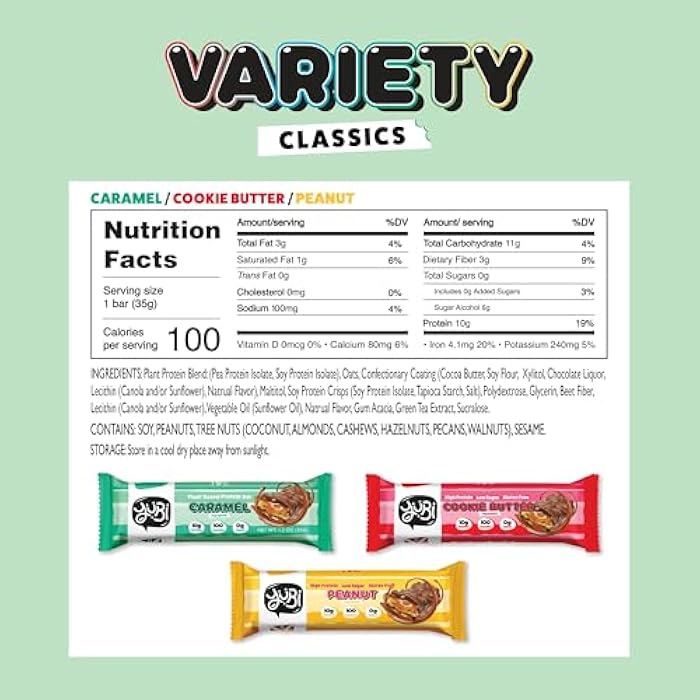 YuBi Bar أشرطة يوبى - أشرطة بروتين - 100 سعرة حرارية، 10 جرام من البروتين، عالية الألياف، منخفضة السكر، خالية من الجلوتين ومنتجات الألبان - وجبات خفيفة صحية/شريط تغذية - أشرطة الشوكولاتة - 14.8 أونصة (12 عبوة، صندوق متنوع) - Image 2