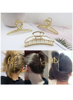 Oasisgalore 3 Pack Large Gold Metal Hair Claw Clips, Non-Slip, Strong Hold for Thick Hair, Women & Girls Hair Accessories  - Image 2