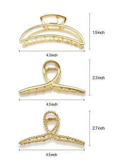 Oasisgalore 3 Pack Large Gold Metal Hair Claw Clips, Non-Slip, Strong Hold for Thick Hair, Women & Girls Hair Accessories  - Image 3