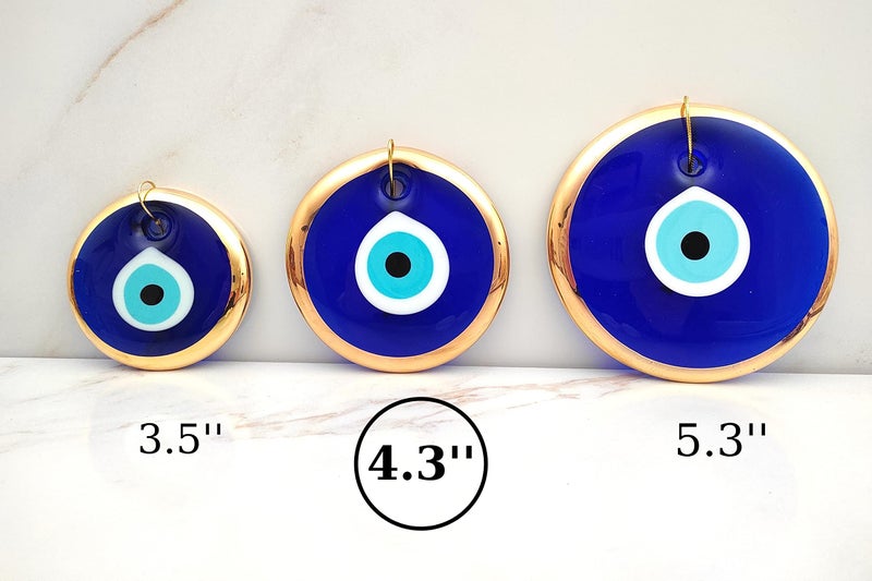 Erbulus 4.3" Glass Blue Evil Eye Wall Hanging Gold Ornament - Turkish Nazar Bead - Home Protection Charm - Wall Decor Amulet in a Box (Large) - Image 2