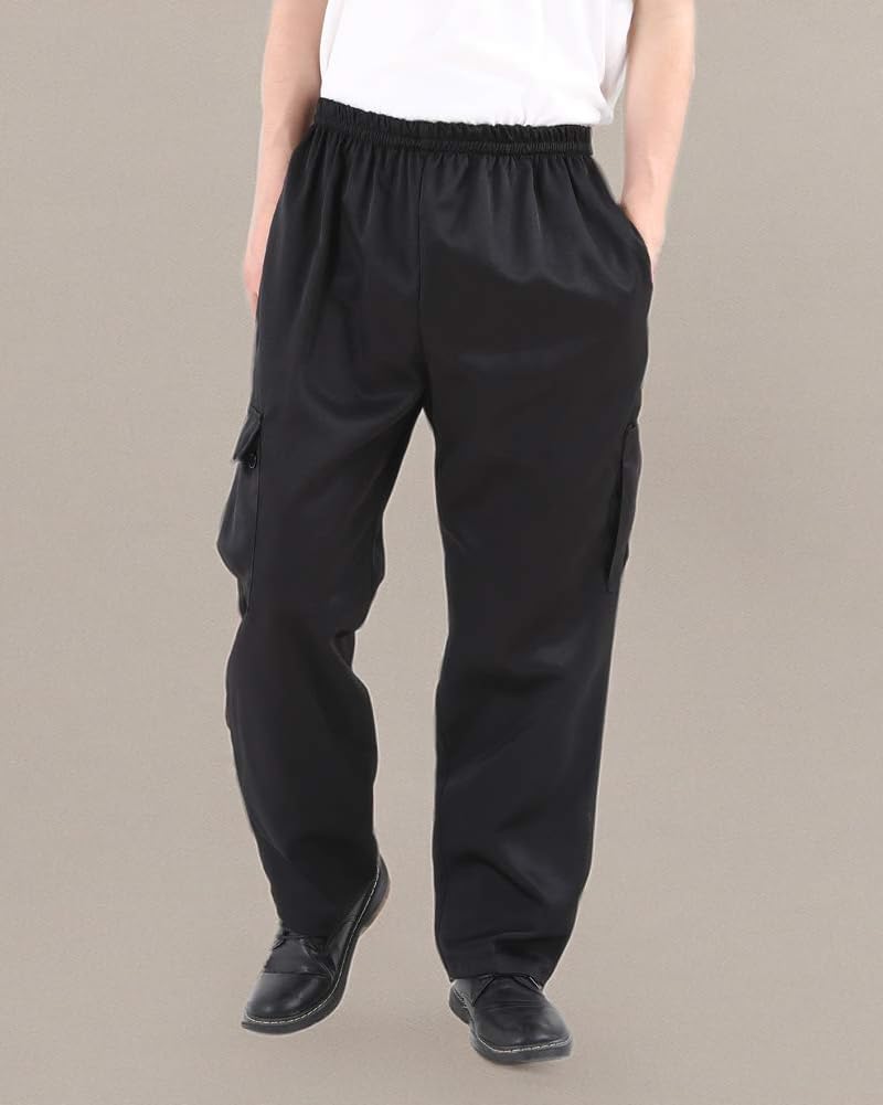 Nideen Men's and Women's Black Baggy Chef Pants Floral Restaurant Work Pants and Kitchen Uniform Loose Cargo Style Chef Pants - Image 2