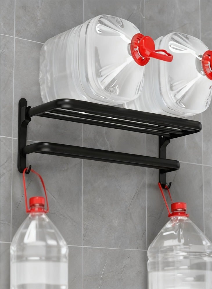 NoorTech Bathroom Towel Rack Organlzer Non Perforated Storage Rack Wall Mounted Foldable Towel Shelf with Towel Bar Storage Rack Brushed Holder for Folding Large Towels Hotel Towel Rack Wall Mounted with Hooks (Black) - Image 4