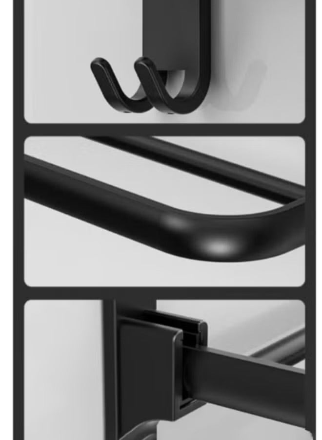 NoorTech Bathroom Towel Rack Organlzer Non Perforated Storage Rack Wall Mounted Foldable Towel Shelf with Towel Bar Storage Rack Brushed Holder for Folding Large Towels Hotel Towel Rack Wall Mounted with Hooks (Black) - Image 5