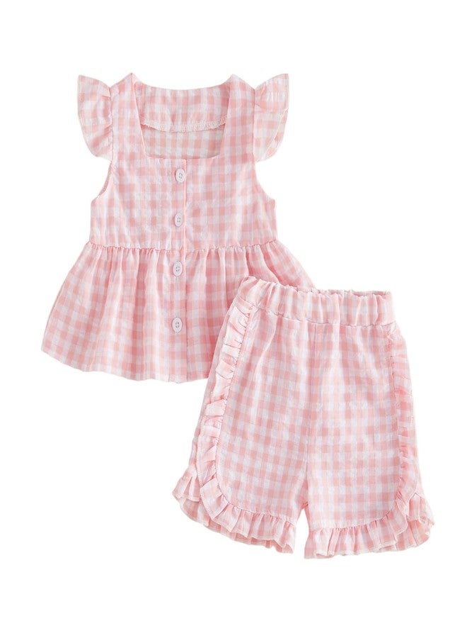 Yoawdats Toddler Baby Girl Summer Clothes Ruffle Sleeveless Shirts Tank Tops Infant Girl Cute Bloomers Shorts Set Outfits (Pink ruffle, 3-4T) - Image 1