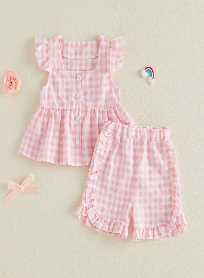 Yoawdats Toddler Baby Girl Summer Clothes Ruffle Sleeveless Shirts Tank Tops Infant Girl Cute Bloomers Shorts Set Outfits (Pink ruffle, 3-4T) - Image 2