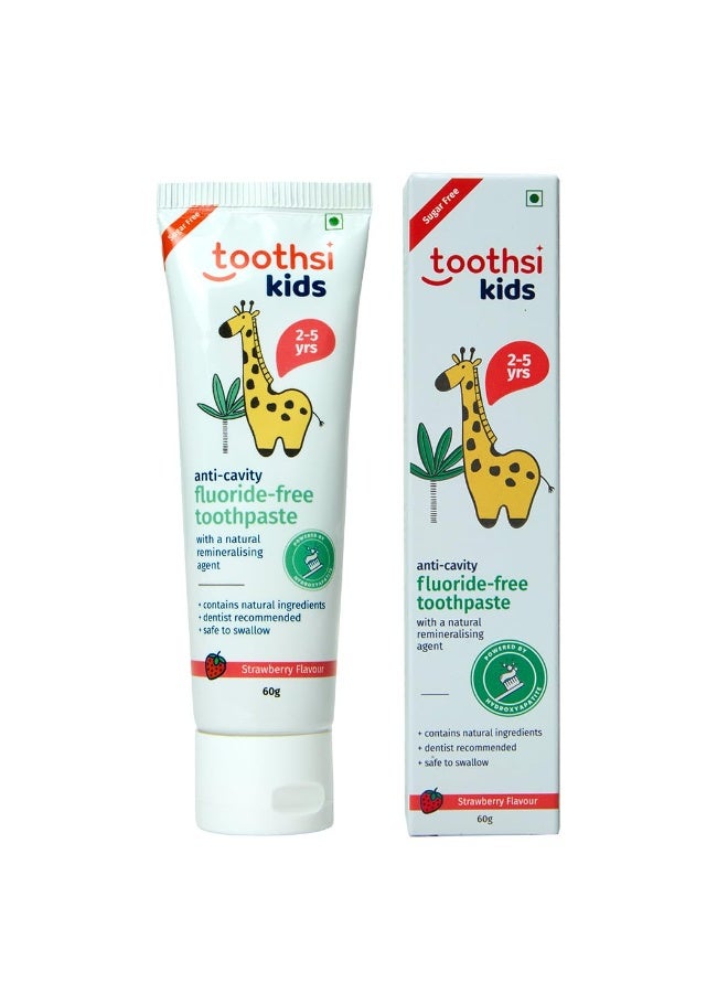 Toothsi معجون أسنان Toothsi خالٍ من الفلورايد | للأطفال من عمر سنتين إلى 5 سنوات | معزز بالهيدروكسي أباتيت | مضاد للتسوس | مكونات طبيعية | نباتي ولم يتم اختباره على الحيوانات | نكهة الفراولة | 60 جم - Image 1