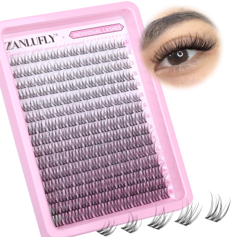zanlufly Lash CLusters Wispy Eyelash Clusters Natural Lash Extensions C-Curly DIY Eyelash Extensions zanlufly 180Pcs Individual Lashes(9MM 10MM 12MM 14MM 16MM) - Image 1