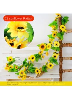 Generic 2-Pieces Artificial flower sunflower rattan vine wall decoration plant yelllow  - Image 1