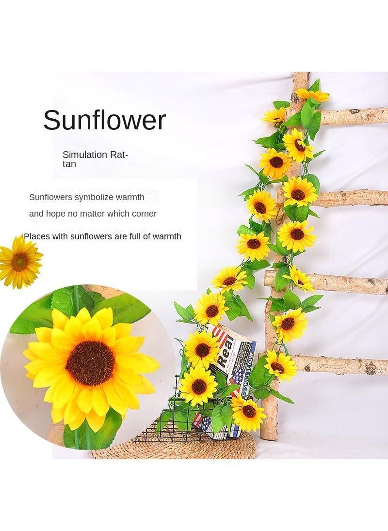 Generic 2-Pieces Artificial flower sunflower rattan vine wall decoration plant yelllow  - Image 2