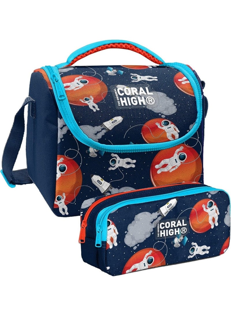 CORAL HIGH Navy Blue Astronaut Patterned Boy Thermal Insulated Lunch Bag and Pencil Case Set  - Image 1