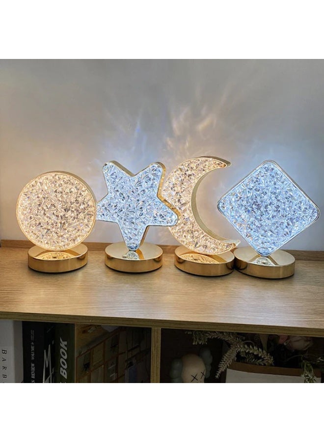 كروني مصباح كروني ثلاثي الألوان يعمل باللمس مع خاصية الشحن على شكل نجمة، مصباح مكتب كريستالي فاخر حديث لغرفة النوم، ضوء ليلي محمول - Image 3