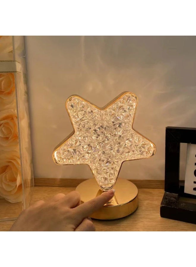 كروني مصباح كروني ثلاثي الألوان يعمل باللمس مع خاصية الشحن على شكل نجمة، مصباح مكتب كريستالي فاخر حديث لغرفة النوم، ضوء ليلي محمول - Image 5