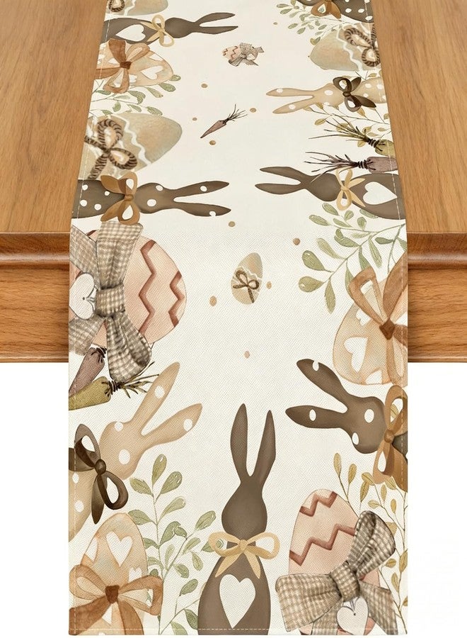 KITRDOOR Egg Rabbit Bunny Happy Easter Table Runner, 13 x 72 Inch Spring Summer Seasonal Holiday Kitchen Dining Table Decoration for Indoor Outdoor Home Party Decor - Image 1