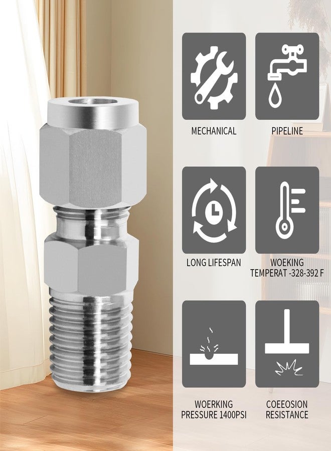 ChillWaves 304 Stainless Steel Tee Compression Tube Fitting, 1/4" OD x 1/4" OD x 1/4" OD Compression Union Connector(2-PACK) - Image 4