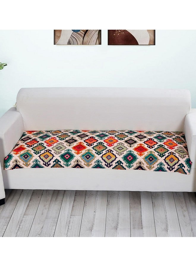 FABANE Velvet Printed Sofa Seat Cover For 5 Seater With Heavy Antiskid Backing & Washable Sofa Seat Runner For Couch - (27 X 24 Inches - 2 Pieces, 27 X 72 Inches - 1 Piece) Multicolor - Image 3