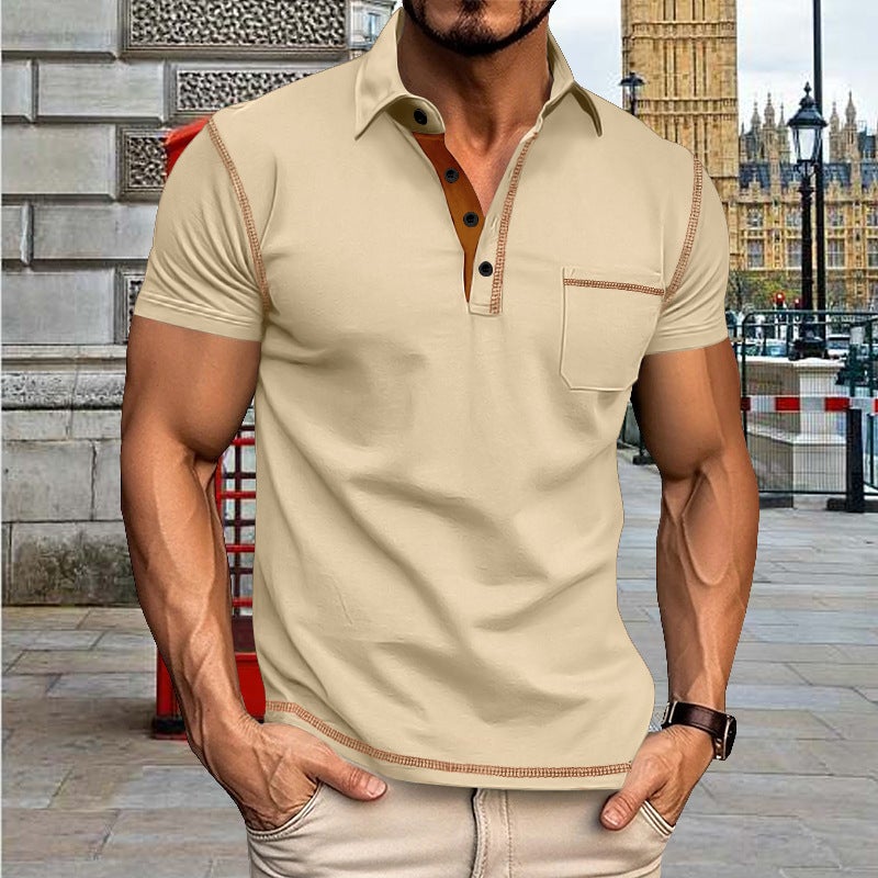 Men's Short Sleeve Polo Shirt with Contrast Trim Collar T-Shirt - Image 2