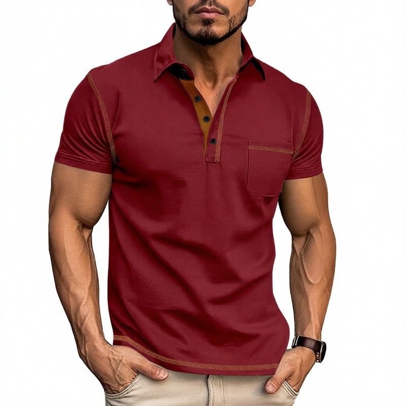 Men's Short Sleeve Polo Shirt with Contrast Trim Collar T-Shirt - Image 1