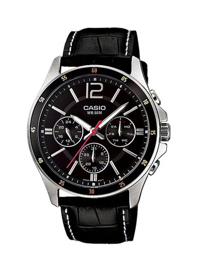 CASIO Men's Water Resistant Leather Band Analog Watch MTP-1374L-1ADF - 47 mm - Black - Image 1