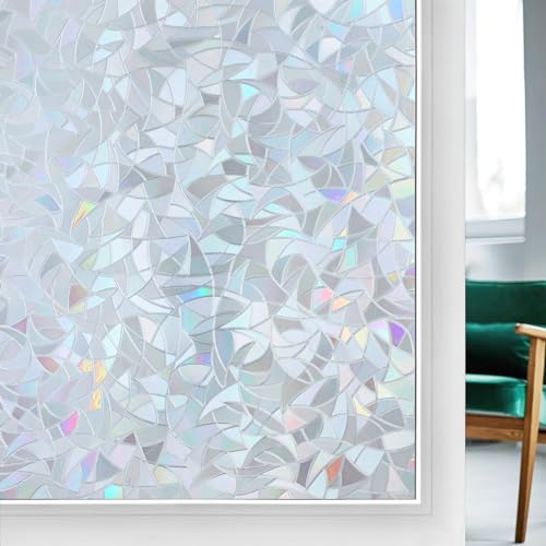 rabbitgoo Window Privacy Film Rainbow Film Decorative Window Sticker, 3D Static Stained Glass Cling Tint for Home Heat Control Non-Adhesive, Grayish Silver, 17.5 x 78.7 inches - Image 1