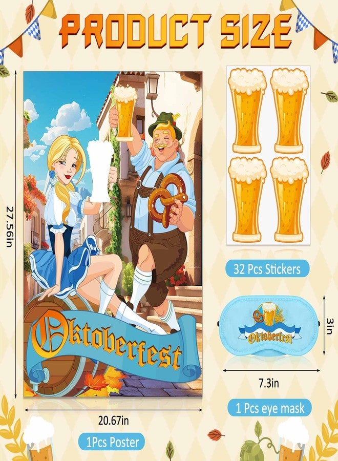 PullCrease Pin The Beer on The Oktoberfest Party Game Poster with 32 Stickers Oktoberfest Decorations Blindfold Game Set Grad Party Supplies Decorations - Image 2