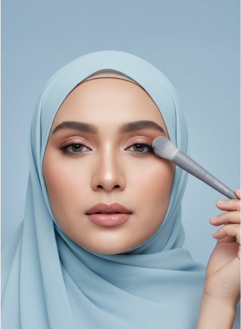 XIYU Face & Eye Makeup Brush Set 12 Pieces Powder Foundation Blush Contour Eyeshadow Concealer Nano-Fiber Bionic Bristles Long Handle Wood Aluminum Tube with Storage Pouch - Image 2