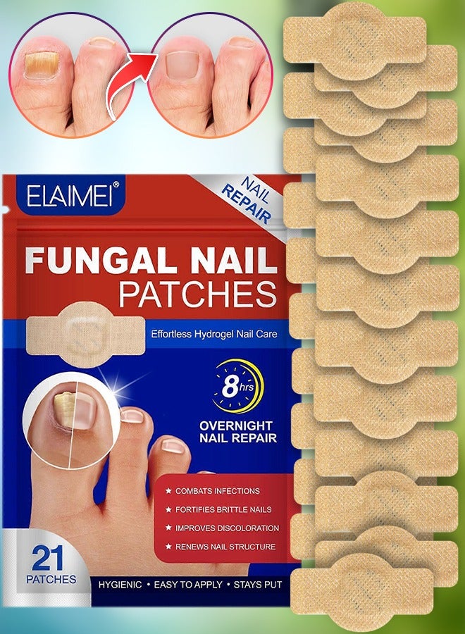 Elaimei 21Pcs Fungal Nail Patch Nail Treatment Renews Nails Structure and Improve Discoloration Overnight Nail Repair Patch for Nail Fungus Damage 8Hrs Nighttime Renewal Fungal Nail Patches - Image 1
