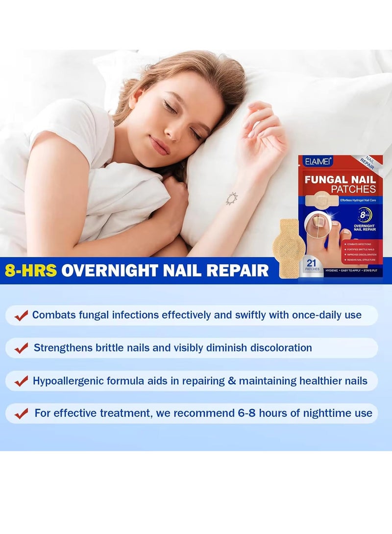 Elaimei 21Pcs Fungal Nail Patch Nail Treatment Renews Nails Structure and Improve Discoloration Overnight Nail Repair Patch for Nail Fungus Damage 8Hrs Nighttime Renewal Fungal Nail Patches - Image 5