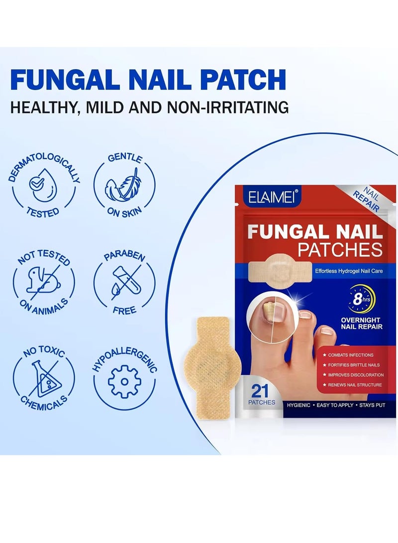 Elaimei 21Pcs Fungal Nail Patch Nail Treatment Renews Nails Structure and Improve Discoloration Overnight Nail Repair Patch for Nail Fungus Damage 8Hrs Nighttime Renewal Fungal Nail Patches - Image 4