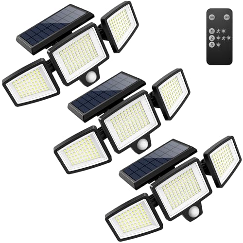 Tuffenough Solar Outdoor Lights 2500LM 210 LED Security Lights with Remote Control,3 Heads Motion Sensor Lights, IP65 Waterproof,270° Wide Angle Flood Wall Lights with 3 Modes(3 Packs) - Image 1