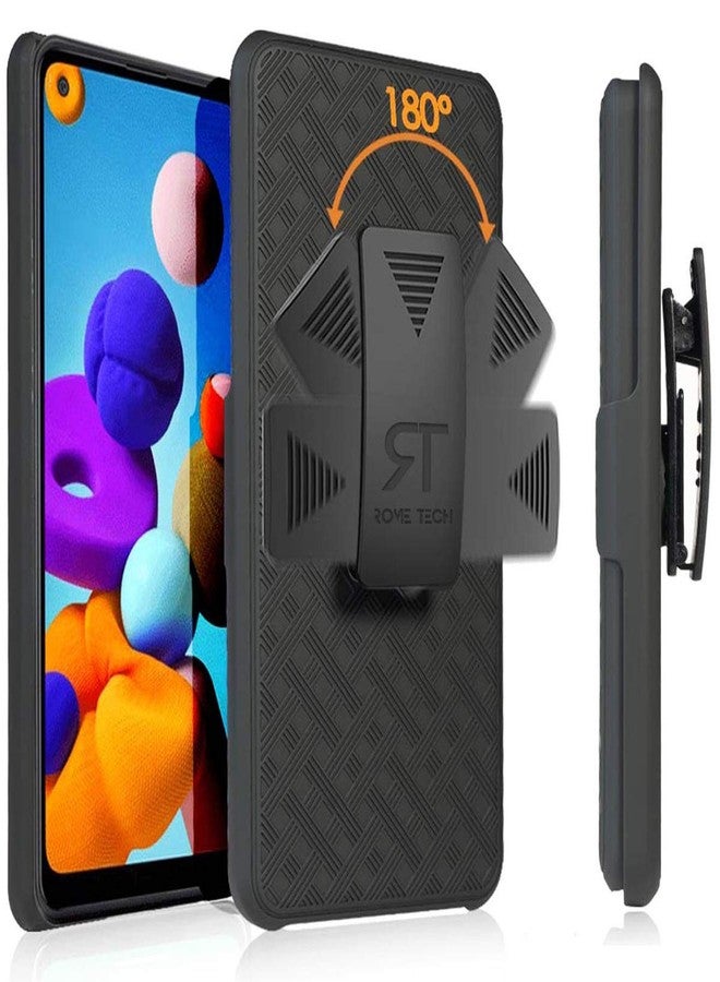 ROME TECH Designed for Samsung Galaxy A21 Case with Belt Clip Holster - Kickstand Cover Phone Case - Black - Image 1
