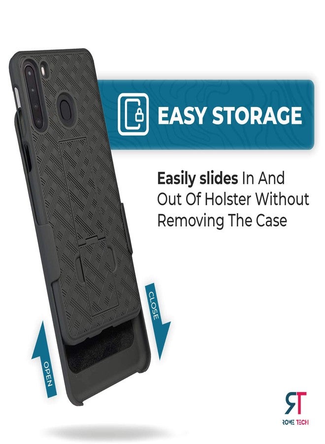 ROME TECH Designed for Samsung Galaxy A21 Case with Belt Clip Holster - Kickstand Cover Phone Case - Black - Image 4