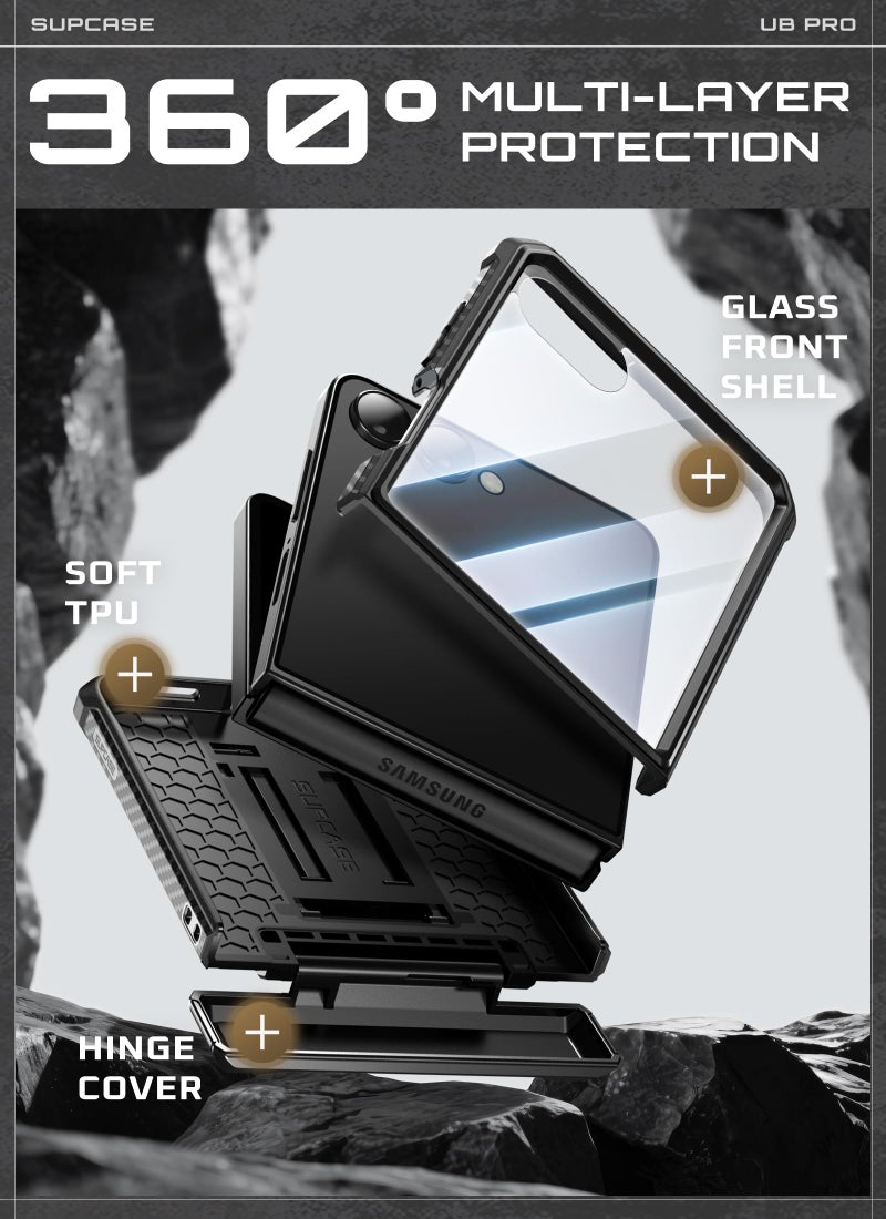 سوبكيس حافظة SUPCASE لجهاز Samsung Galaxy Z Flip 7 مع حامل مدمج ومشبك حزام (Unicorn Beetle Pro) ، 【حماية المفصل】 【حماية شاشة زجاجية مقساة أمامية】 غلاف هاتف كامل الجسم بمعيار عسكري، أسود - Image 5