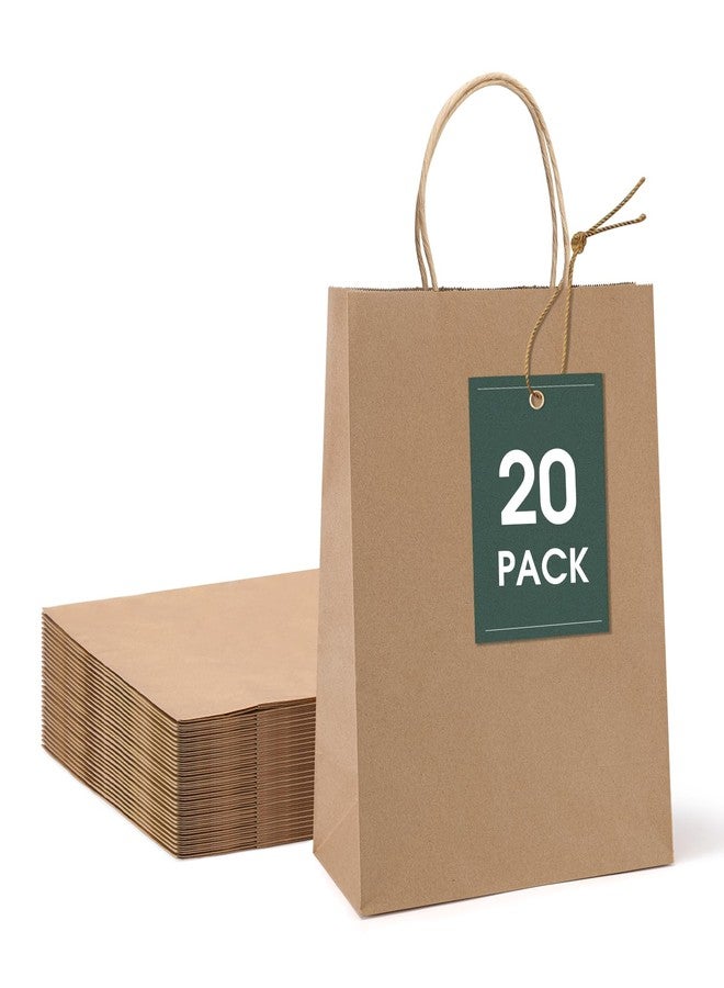 GSSUSA Gift Paper Bags Brown 20 Pack 8X4.25X10.5 Small Shopping Kraft Bags with Handles Reusable for Business,Grocery,Birthday,Wedding,Kids Party,Favors - Image 1