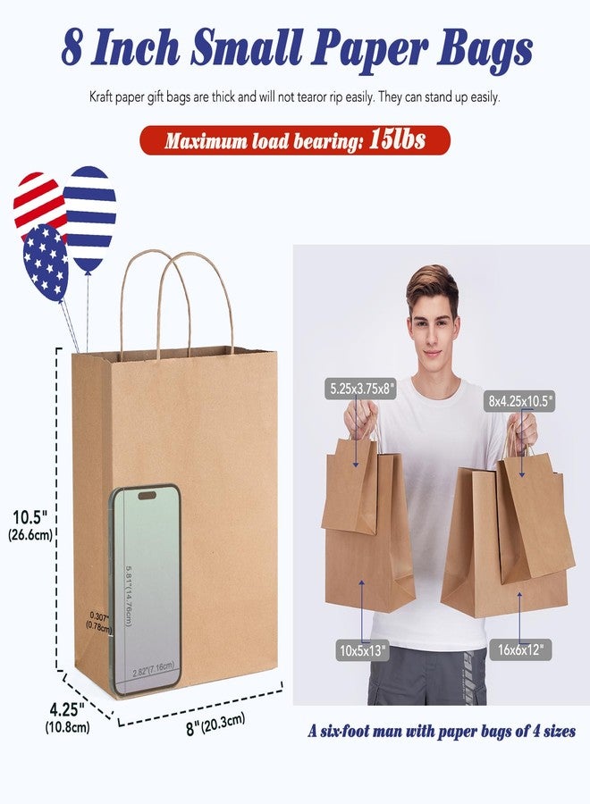 GSSUSA Gift Paper Bags Brown 20 Pack 8X4.25X10.5 Small Shopping Kraft Bags with Handles Reusable for Business,Grocery,Birthday,Wedding,Kids Party,Favors - Image 2