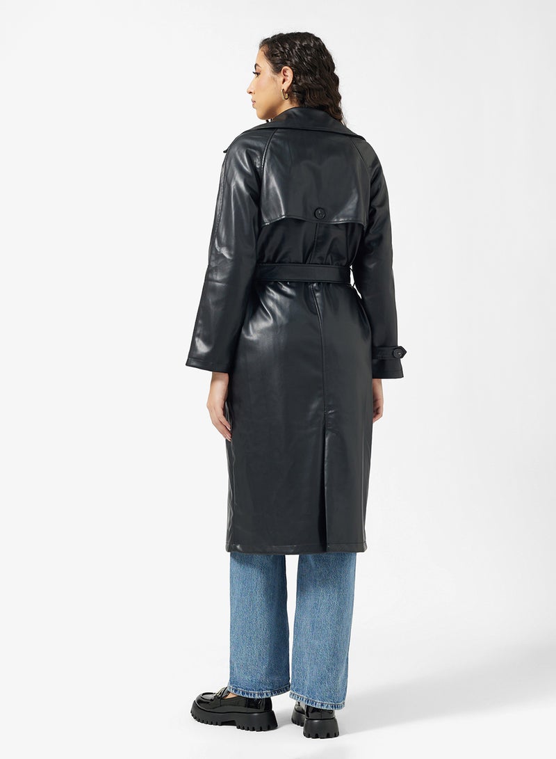 جينجر جاكيت ترنش جلد صناعي بحزام - Image 2