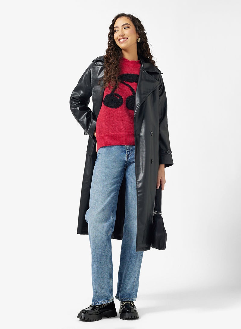 جينجر جاكيت ترنش جلد صناعي بحزام - Image 4