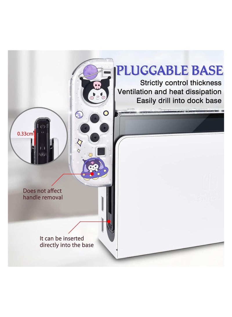 Glitter Clear Case Compatible with Nintendo Switch OLED 2021, Cute Cartoon Astronaut Dockable Scratch-Resistant Hard Cover, TPU Grip Material with 4-Piece Thumb Rocker Cover Accessory - Image 4