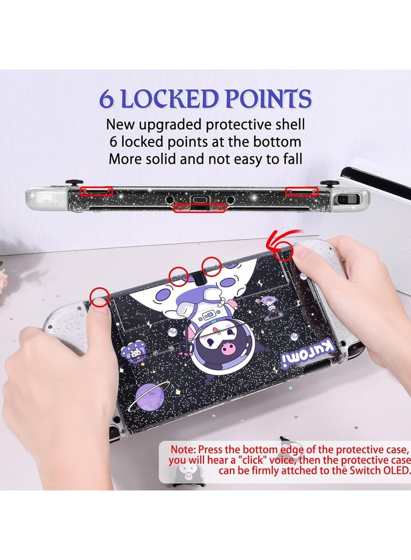 Glitter Clear Case Compatible with Nintendo Switch OLED 2021, Cute Cartoon Astronaut Dockable Scratch-Resistant Hard Cover, TPU Grip Material with 4-Piece Thumb Rocker Cover Accessory - Image 5
