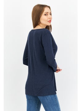 Eddie Bauer Women V-Neck Long Sleeve Plain Top, Navy  - Image 2