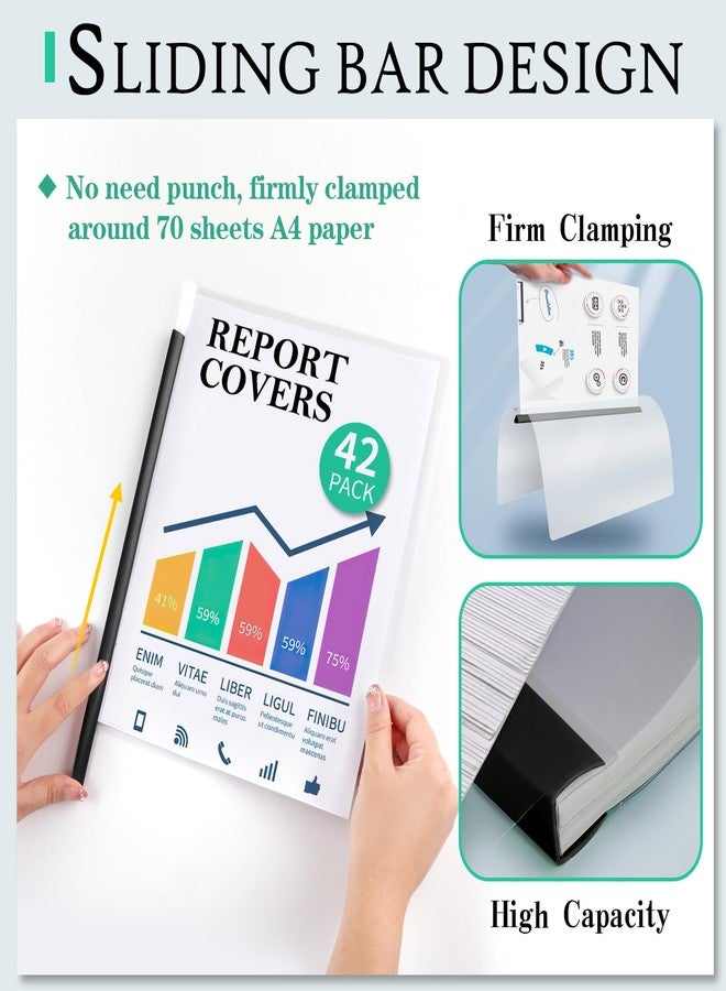 Coidea 42 Pack Report Covers, COIDEA Report Covers with Sliding Bar, Presentation Folders for A4 and Letter Size Paper, Clear Report Covers Binder Bulk for School Business, 70 Sheet Capacity - Image 3