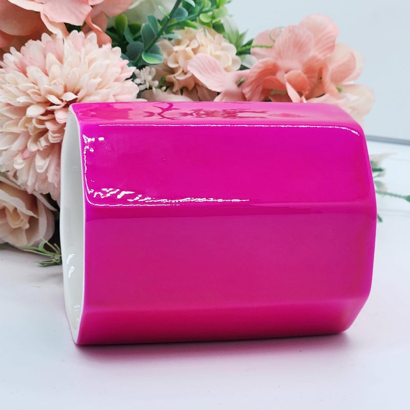 LEAZUL Pen Holder, Makeup Brush Holder Ceramic Shiny Gold Spring Floral Pattern Pencil Cup for Girls Kids Women Durable Stand Desk Organizer Storage Gift for Office, Classroom, Home (Hot Pink) - Image 2