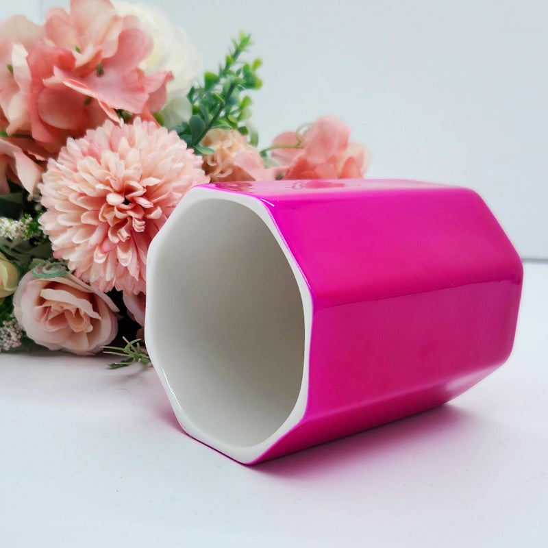 LEAZUL Pen Holder, Makeup Brush Holder Ceramic Shiny Gold Spring Floral Pattern Pencil Cup for Girls Kids Women Durable Stand Desk Organizer Storage Gift for Office, Classroom, Home (Hot Pink) - Image 3